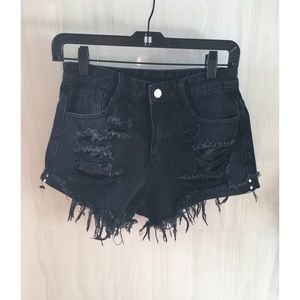 High waisted Distressed frayed denim